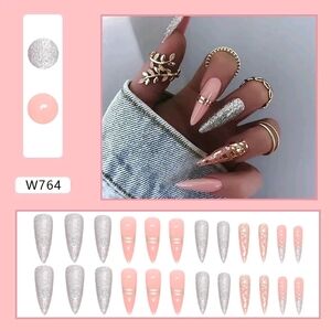 Glamorous Silver and Pink Press-On Nails